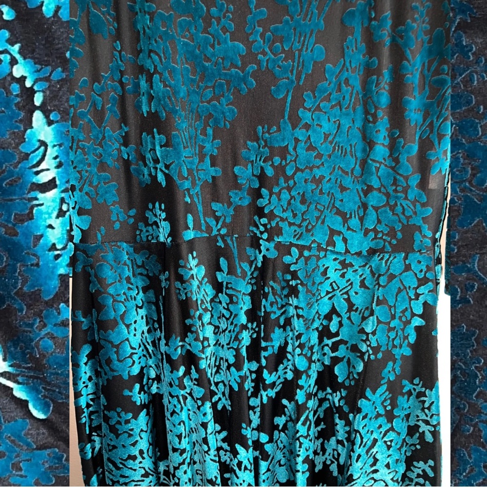 GUC Black Milk Burned Velvet Teal Floral Kimono Dress Large - Picture 14 of 16